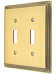 Mid-Century Toggle Switch Plate - Double Gang in Antique Brass.